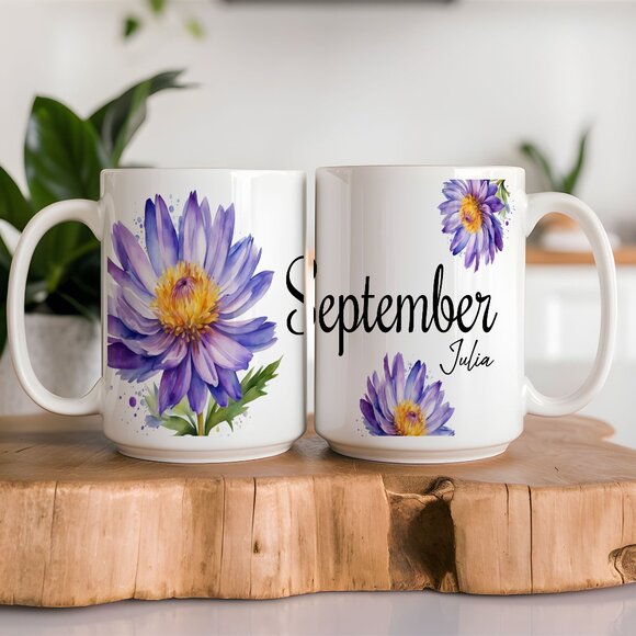 September Birth Flower Latte Mug, Personalized Gifts (optional) - Picture 1 of 4